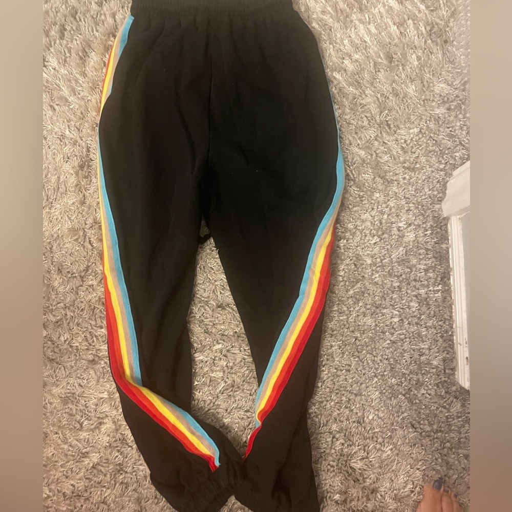 Wild honey rainbow stripes black sweatpants